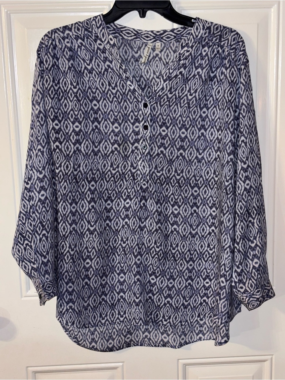 grand & greene Navy and White Geometric Button-Front Blouse